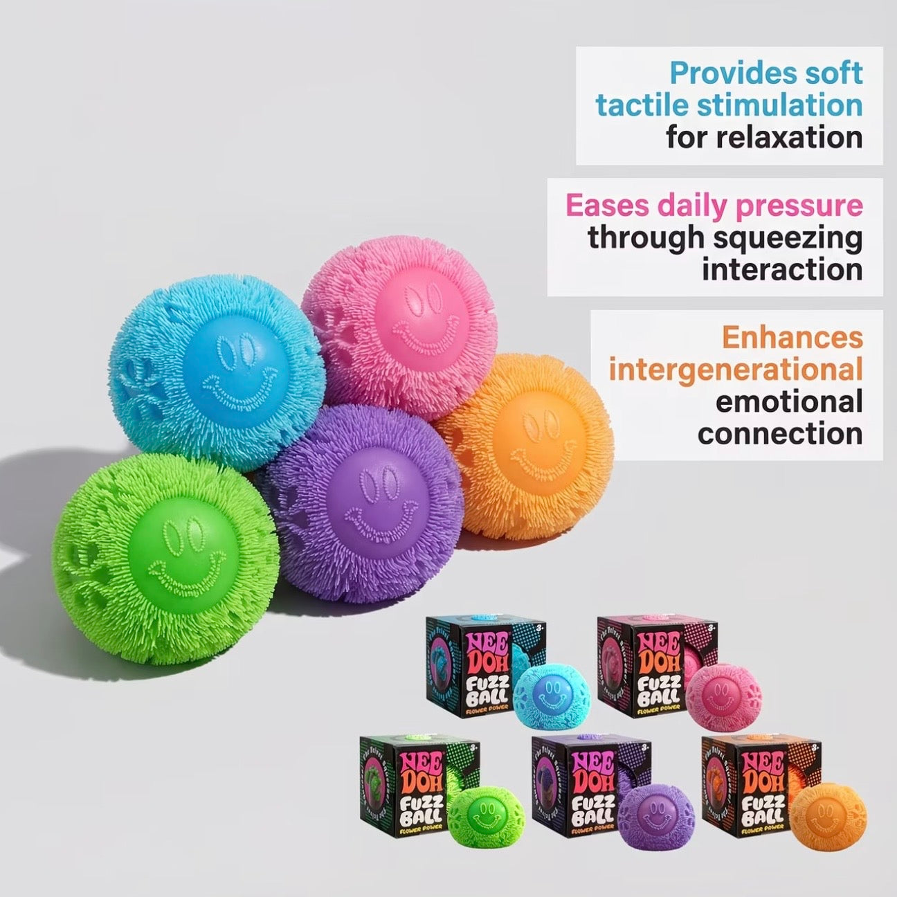 Needoh-Style Colorful Squishy Plush Stress Balls, Squeeze & Rebound Fidget Toys